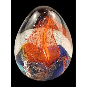 VTG Art Glass Egg Shaped Paperweight Handblown Volcano Organ Multicolor Swirl